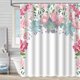 thumbnail image 1 of Cortina de ducha digital con diseño de plantas y flores, impermeable, de poliéster, para baño, con separación en seco y húmedo, a prueba de moho y humedad, 1 of 6