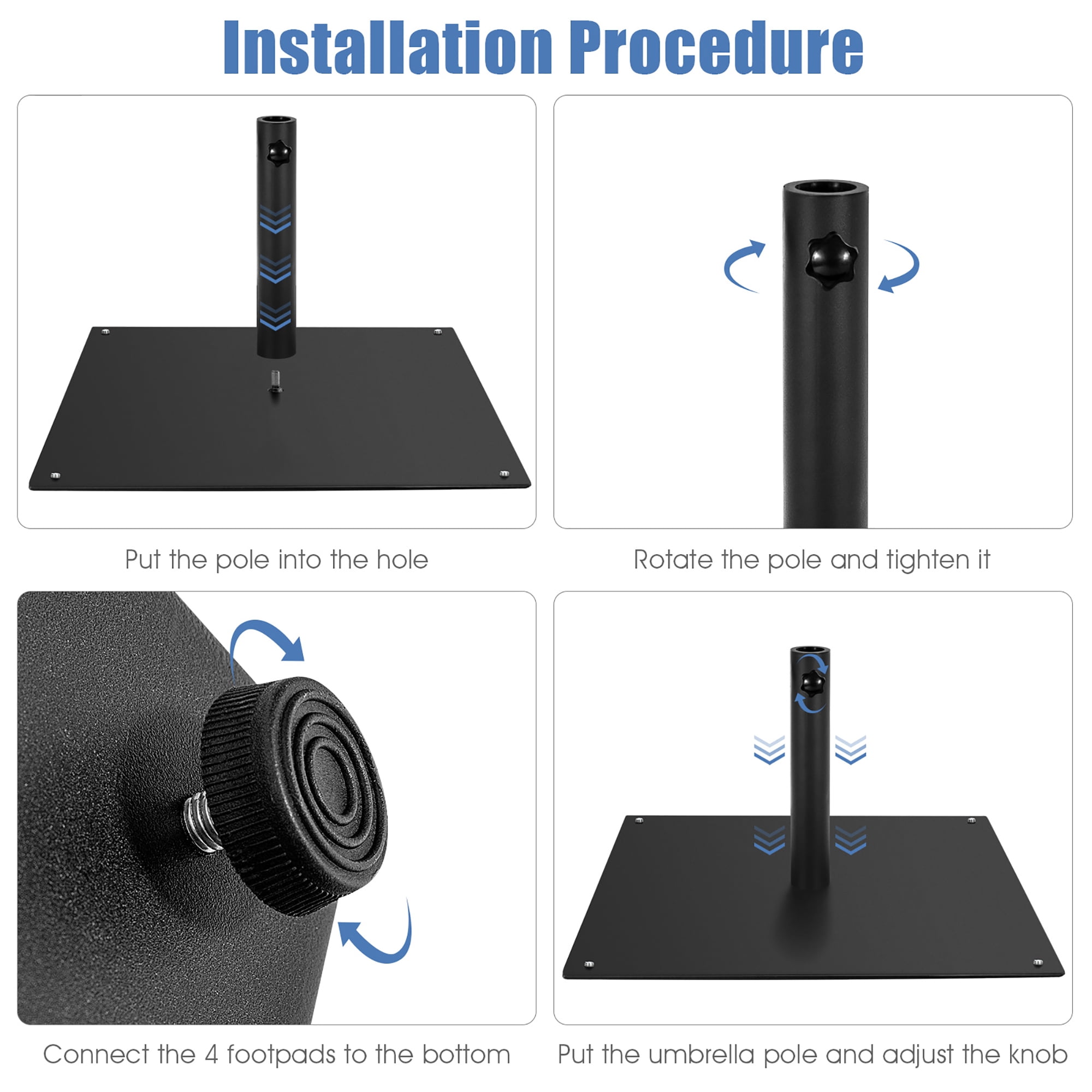 Costway 20'' Square Patio Umbrella Base Weighted 35 LBS Outdoor Market Stand Footpads