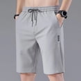thumbnail image 3 of Xioeram Men Summer Casual Shorts Elastic Drawstring Waist Straight Wide Leg Shorts Pockets Design Ice Silk Solid Color Sport Shorts, 3 of 7