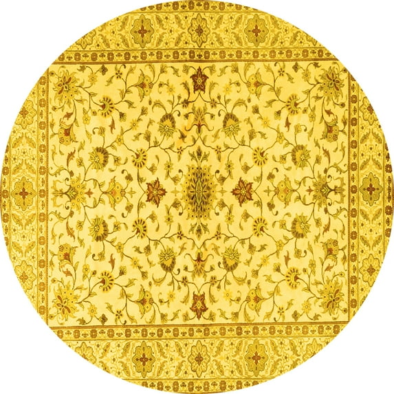 Ahgly Company Machine Washable Indoor Round Persian Yellow Traditional Area Rugs, 8' Round