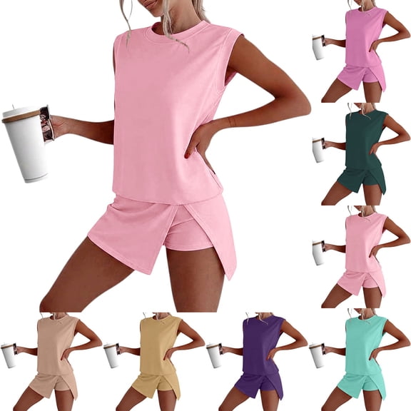 Women Solid Short Sleeve T Shirt Matching Skirt Set Casual Two Piece Outfit