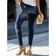 thumbnail image 5 of Women'S Skinny Ripped Trendy Jeans Distressed Stretchy Denim Pants Dark Blue S, 5 of 6