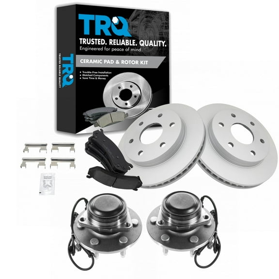 TRQ Front Ceramic Pads G-Coated Rotors & Hub & Bearings Kit Fits Select GM Truck Van SUV New