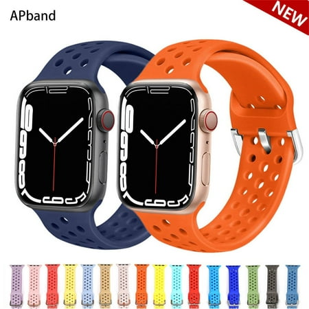 Silicone Strap for Apple Watch band 44mm 40mm 45mm 41mm 42mm 38mm Breathable watchband Sport wrist band bracelet iWatch series 6 3 4 5 se 7 wristband - Orange