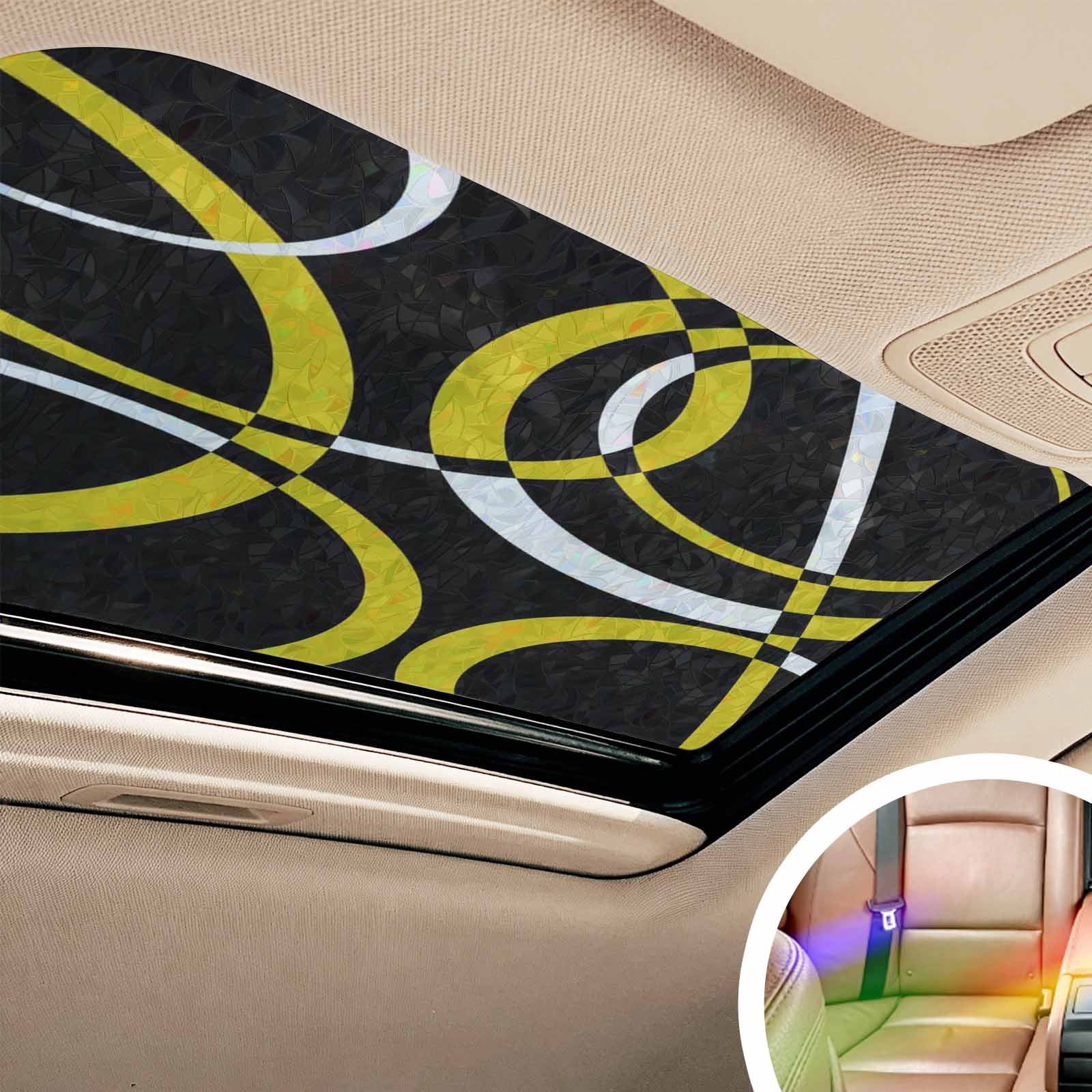 Yellow Geometric Window Privacy Film Stain Glass,Reusable Decorative Rainbow Window Film,Modern Abstract Simple Lines Black Static Cling Sun Blocking Stickers Decals Covers 29.5" x 78.7" (2pcs)