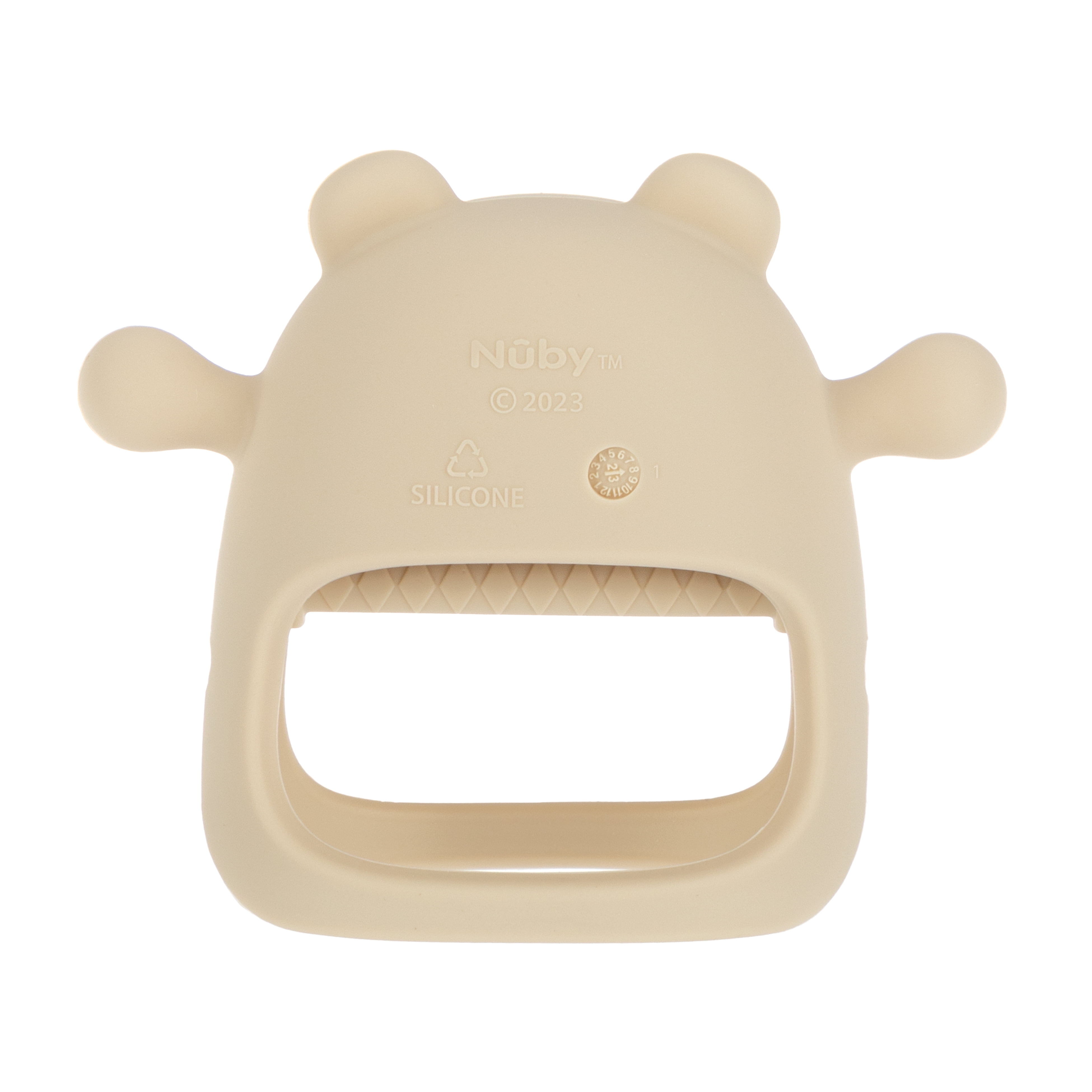 Nuby Wrist Grip Silicone Teething Mitten for Babies, Brown Bear