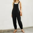thumbnail image 6 of Women's Jumpsuit Women's Sleeveless Overalls Jumpsuit Casual Solid Summer Wide Leg Bib Pants Bottons Jumpsuit Romper With Button Pockets, 6 of 9
