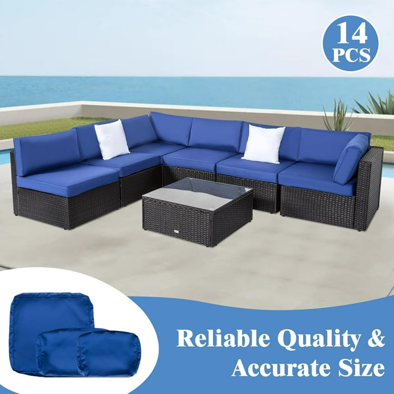 Kinbor Outdoor Patio Wicker Sofa Furniture Seat Cover 14 Piece Set with Zipper Dark Blue Walmart