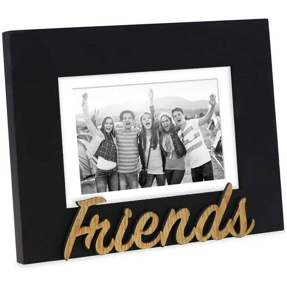 Isaac Jacobs Black Wood Sentiments Friends Picture Frame, 5x7 inch with Mat, Photo Gift for Friend, Display on Tabletop, Desk Black, 5x7 Matted 4x6