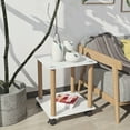 thumbnail image 2 of Resenkos 2-Tier Open Storage Small End Table with Glass Shelves and Removable Wheels, White&Oak, 2 of 8