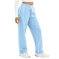 thumbnail image 3 of Women's High Waist Footed Sweatpants, Solid Color Elastic Drawstring Waist Back Pockets, Slimming Body Shaping Casual Track Pants for Seaside Holiday Daily | TruHer,Light Blue M, 3 of 7