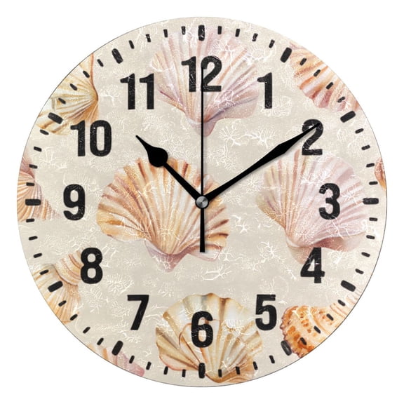 Yayeee 10" Wall Clock Battery Operated Quartz Round Silent Non-Ticking Home Decor, Pink Seashell