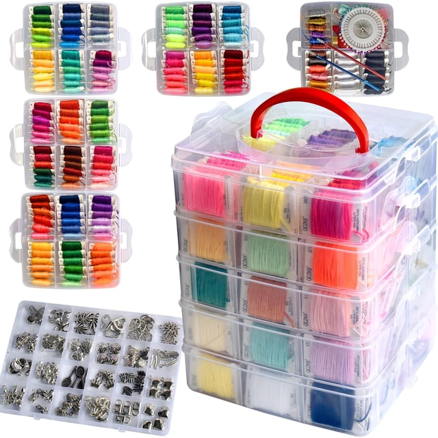 Juego de hilo dental para bordar QCZKB 301 con caja transparente de 5 niveles