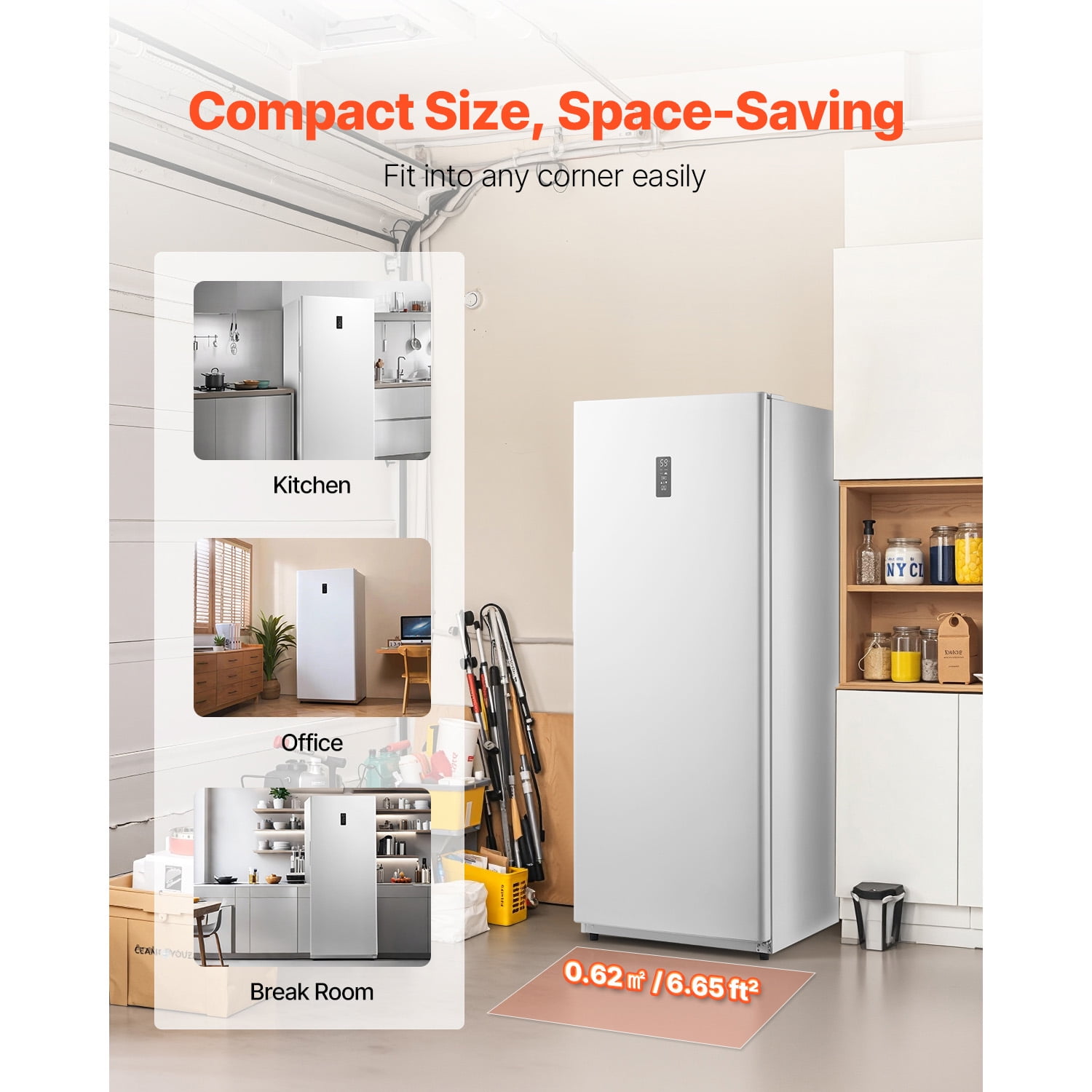 KFFKFF 20.2 Cu.Ft Convertible Upright Freezer Refrigerator, Frost-Free Combo with Temperature Control, Open Door Alarm, Adjustable Shelves & LED Lighting for Kitchen, Garage & Office