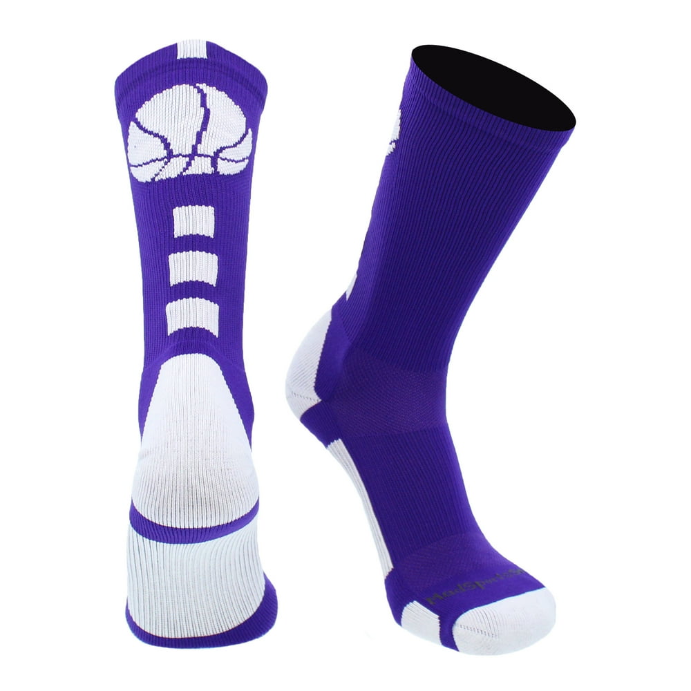 Basketball Socks with Basketball Logo Crew Socks (Purple/White, Medium) Purple/White,Medium