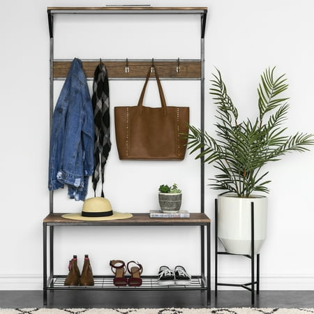 Wavy Coat Rack (Best Choice Products 71x39in 3-Tier Entryway Coat Shoe Rack Bench Hall Tree Storage Organizer Accent Furniture w/ 5 Hooks, Metal Frame -)