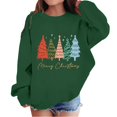 thumbnail image 2 of Girls Sweatshirt Kids Christmas Print Crew Neck Sweatshirt Long Sleeve Pullover Hoodless Top Dark Green 7-8 Years, 2 of 4