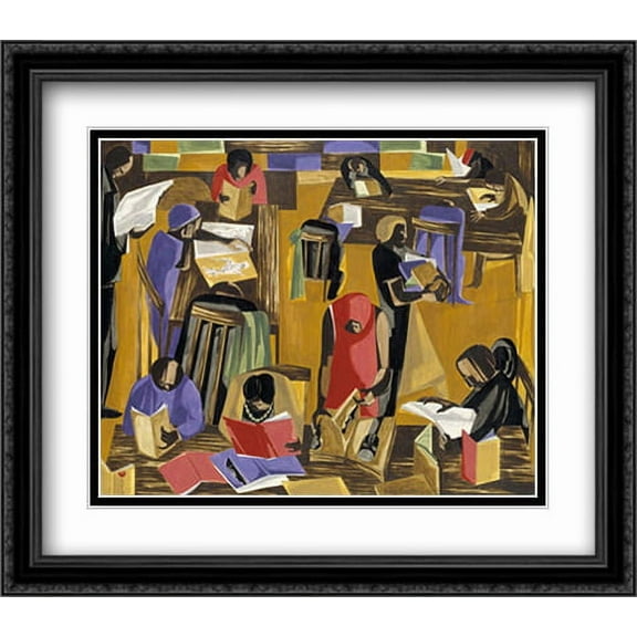 Library, 1969 2x Matted 32x28 Large Black Ornate Framed Art Print by Jacob Lawrence