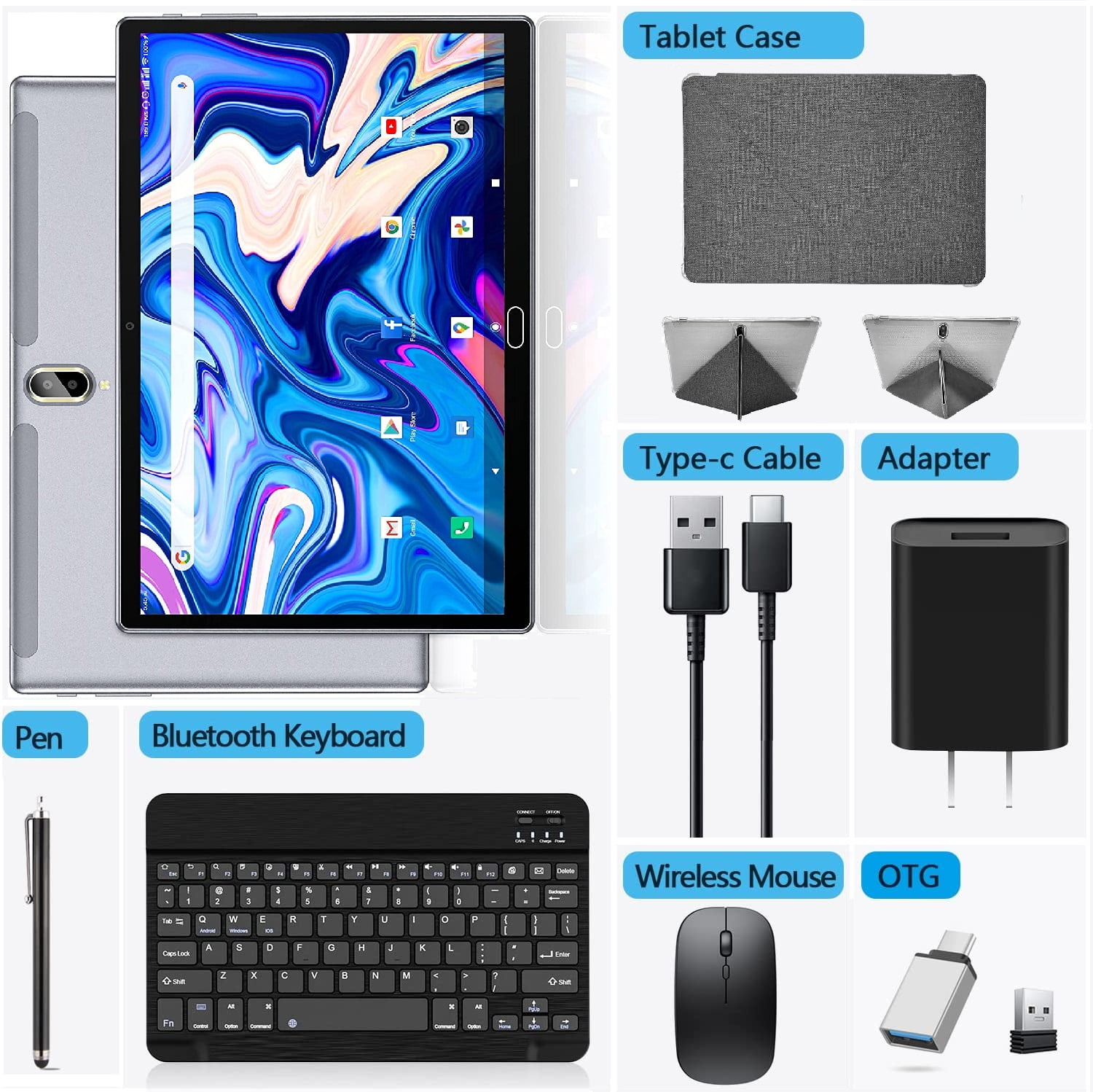 Android 13 Tablet 10 inch Tablet with Keyboard Wireless Mouse Stylus,4G Phone Tablet