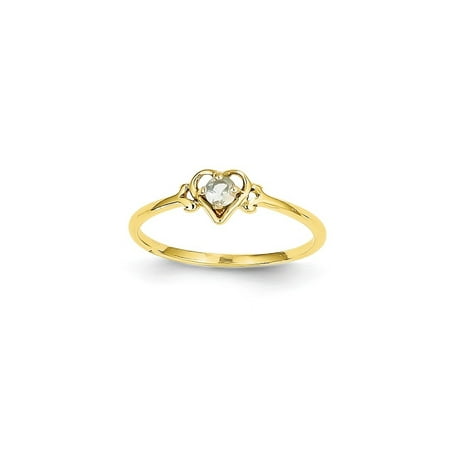 Aquamarine Ring Band - 14k Yellow Gold Blue Aquamarine Birthstone Heart Band Ring Size 7.00 S/love March Gifts For Women For Her
