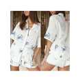 thumbnail image 3 of ZAXARRA Summer Women's Casual 2 Piece Outfits Boho Print Short Sleeve Button Up Tops Shorts Set Loungewear Beachwear, 3 of 8