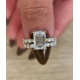 thumbnail image 3 of Jewelerix Emerald Cut Moissanite Engagement Ring in White Gold Vermeil with Round Side Stones, Bridal Promise Ring, 2-Piece Ring Set, 3 of 6
