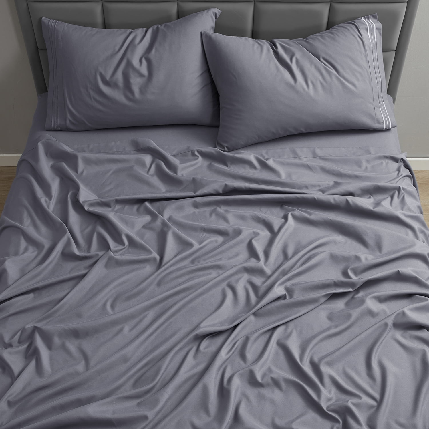 Nestl Deep Pocket King Sheets Set, 1800 Series Bed Sheets King 4 Piece, Luxury Soft Microfiber King Bed Sheet Sets, Charcoal Stone Gray