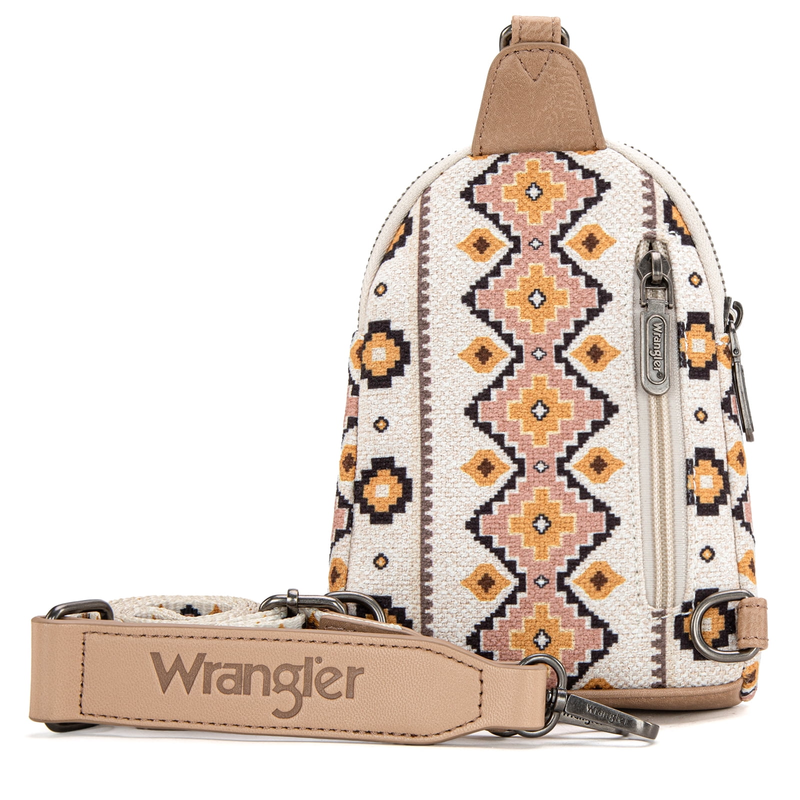 Wrangler Crossbody Sling Bags for Women Cross Body Purse with Detachable Strap, Tan