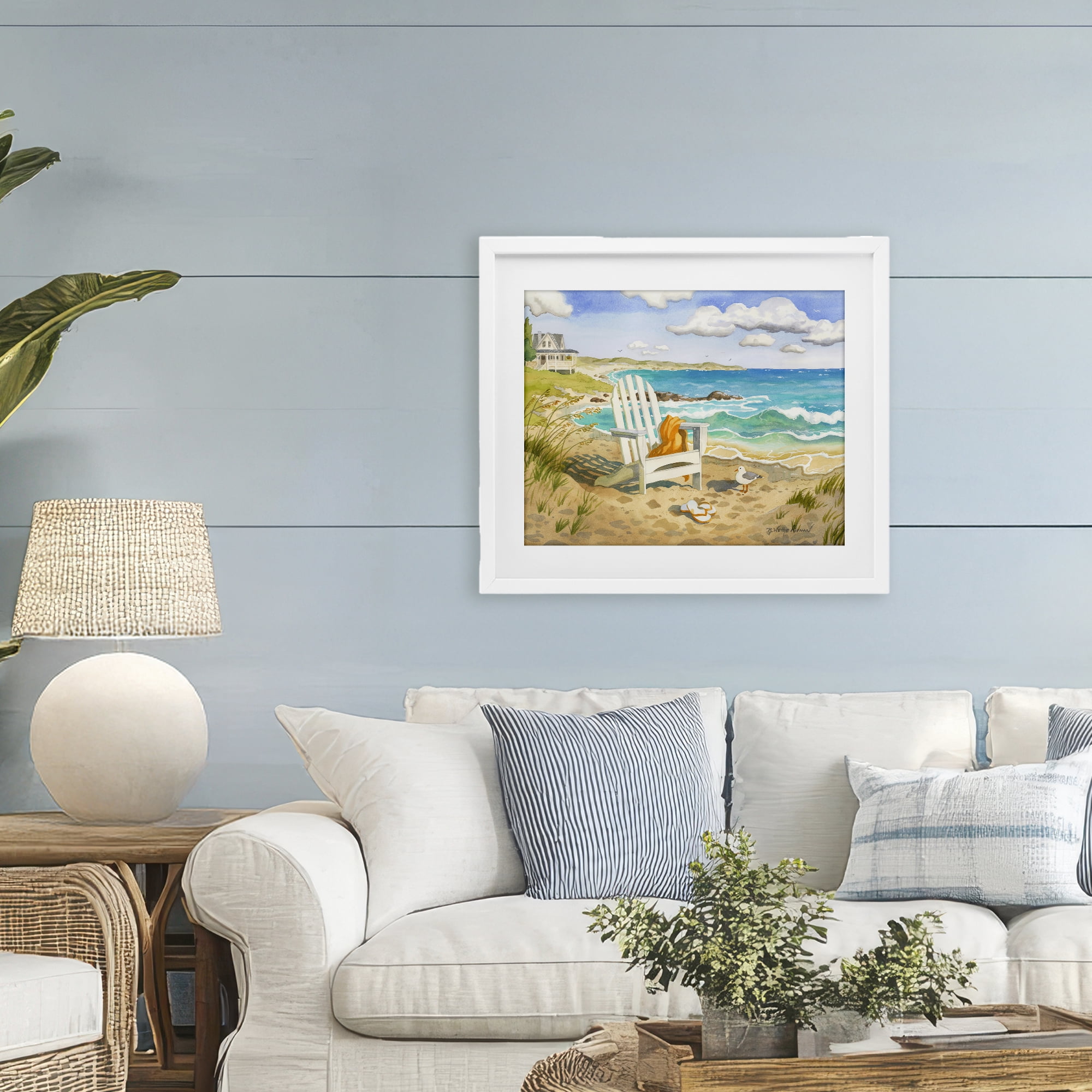 Stupell Industries Waiting For You by Beach White Framed Print Under Glass, design by Robin Altman