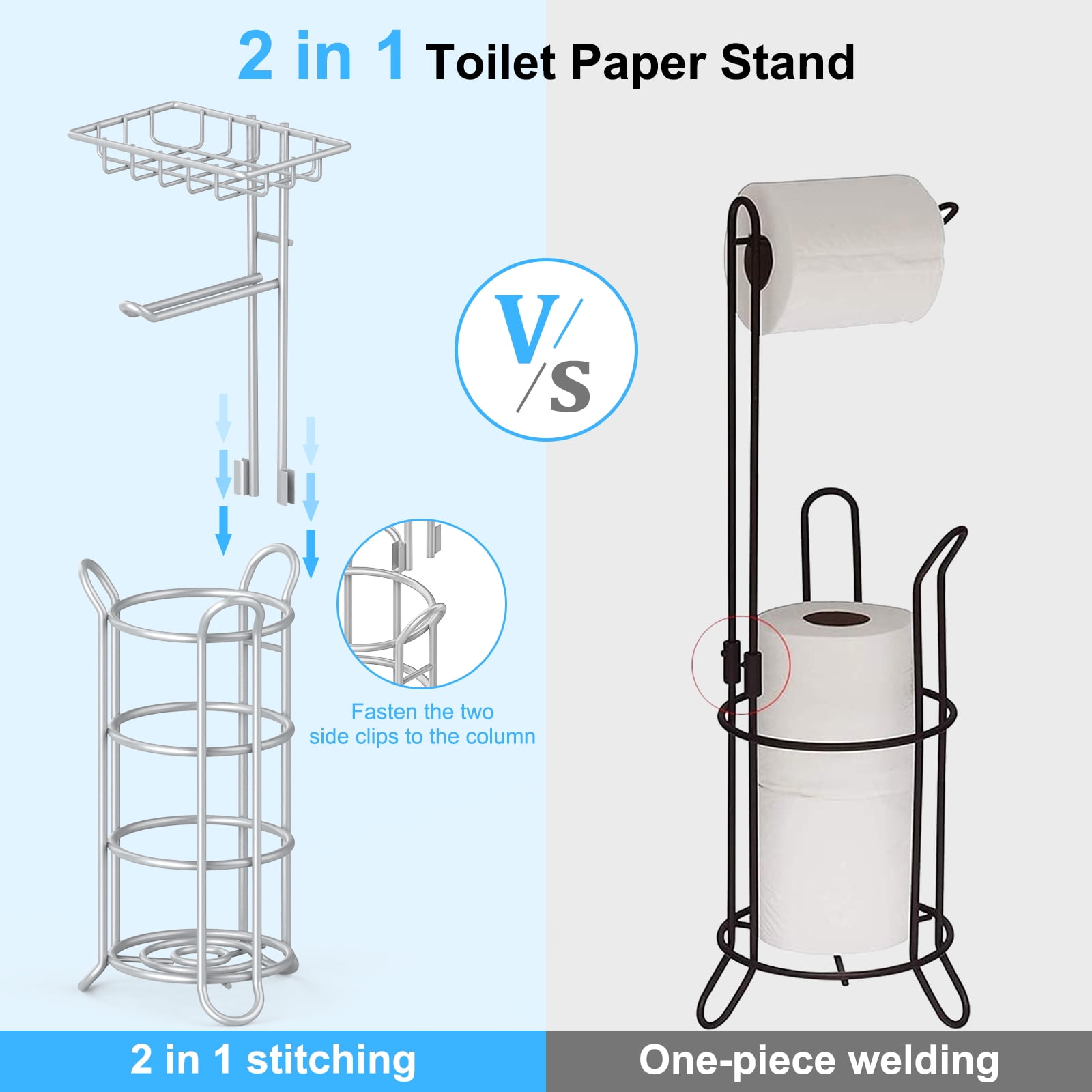 stusgo 3-in-1 Toilet Paper Holder Free Standing, Portable Stainless Steel  Bathroom Toilet Paper Roll Holder Stand, Toilet Roll Holder with Shelf for  Place Cell Phone/Wipe and More (Silver Grey) 