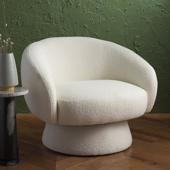 SAFAVIEH Couture Petryna Modern Boucle Solid Swivel Accent Chair, Ivory
