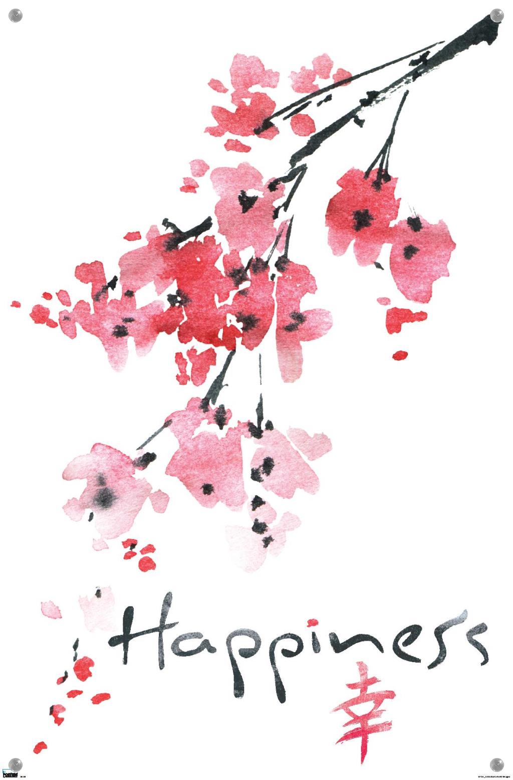 Sakura Tree - Happiness Wall Poster with Pushpins, 14.725" x 22.375"