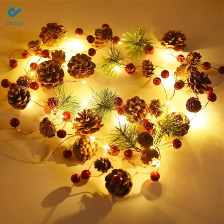 Deago 6.6ft 20 Led Christmas String Lights Garland with Lights Fairy Lights Pine Cone Berries Christmas Tree Lights for Valentines Christmas Party Decoration
