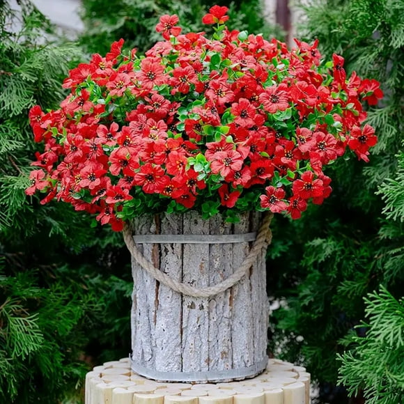 Artificial Pansy Flowers for Outdoor, Spring Flowers for Outside for Planter Front Door Porch Yard Patio Window Box Home Decor (12, Red)