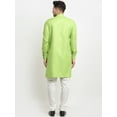thumbnail image 4 of eloria Men's Traditional Solid Green Yoke Cotton Blend Thread Work Kurta Pyjama set, 4 of 7