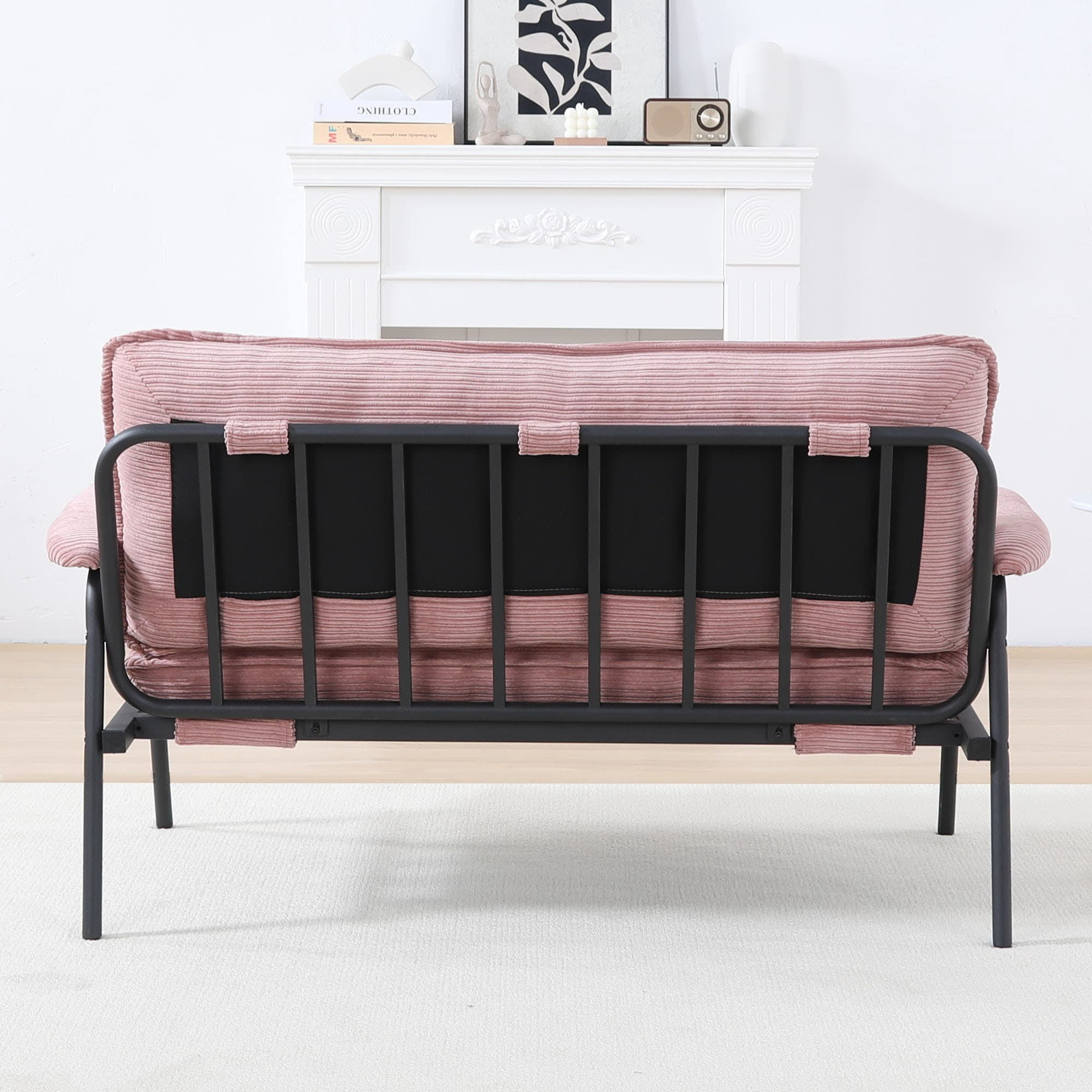 MAYEERTY 53in Sofa Couch Corduroy Loveseat for Small Apartment, Metal Frame, Pink