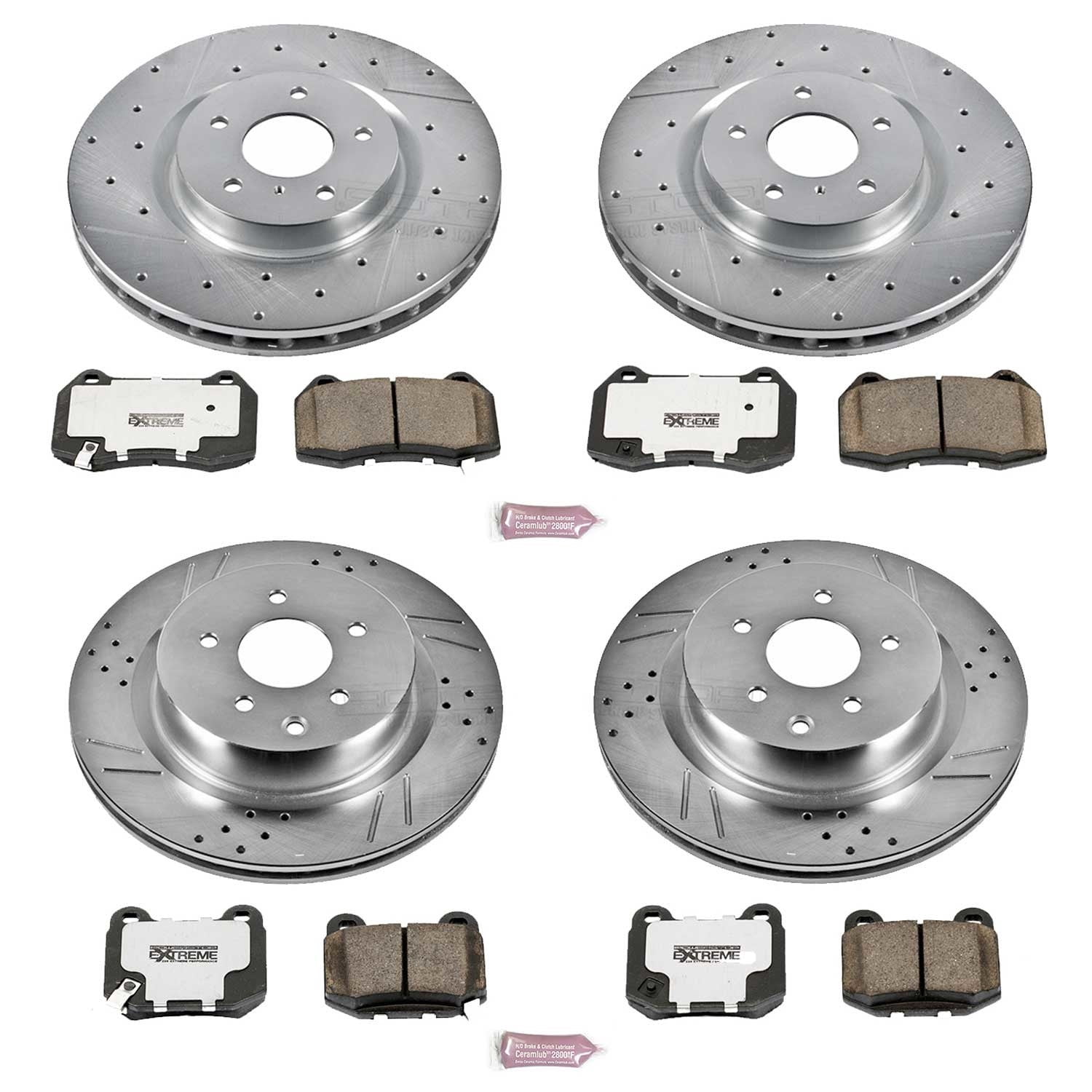 PowerStop Front and Rear Z26 Street Warrior Carbon-Fiber Ceramic Brake Pad and Drilled and Slotted Rotor Kit Fits: INFINITI NISSAN Select Models K4488-26