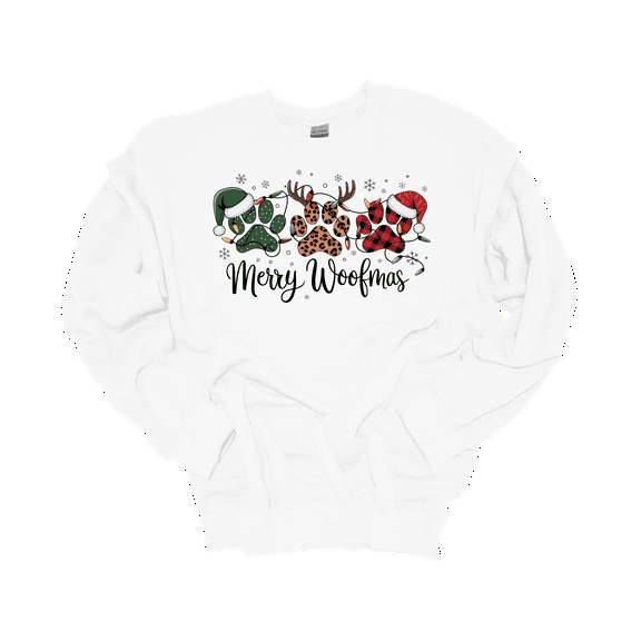 Trenz Shirt Company Womens Cute Merry Woofmas Paw Prints Christmas Crewneck Sweatshirt-White-4X-Large