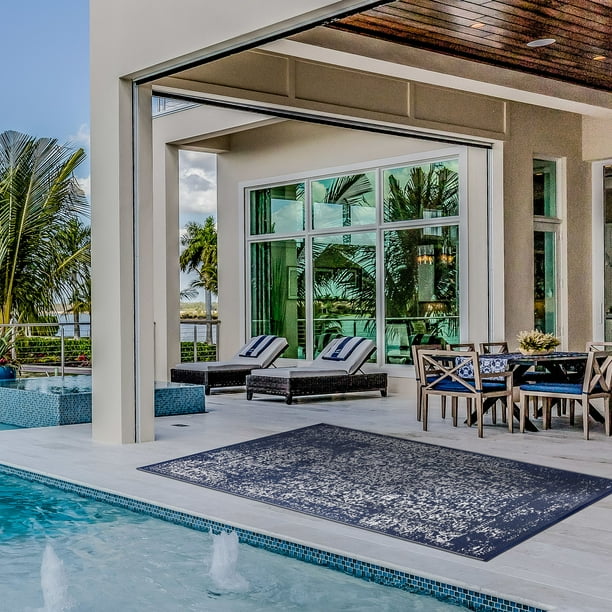 Lush Ambience Waterproof Outdoor Rug For Patios, Backyards, Decks Navy