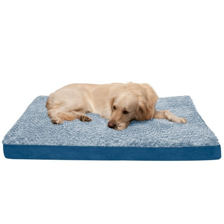 UPC: 0842229124675 | FurHaven Pet Products Two-Tone Faux Fur & Suede Deluxe Cooling Gel Memory Foam Pet Bed for Dogs and Cats – Marine Blue Jumbo