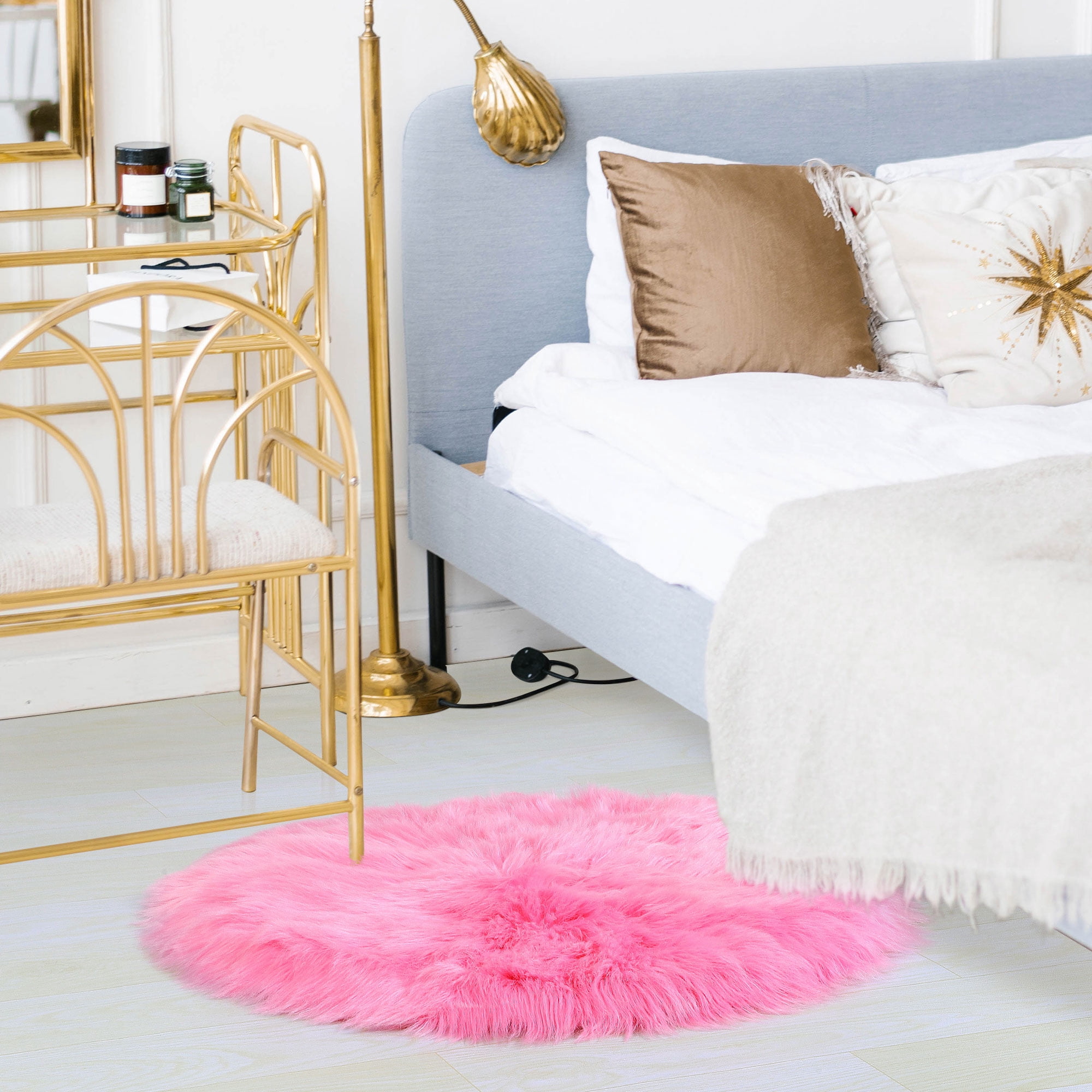 Unique Bargains Artificial Animal Wool Soft Faux Fur Sheepskin Plush Area Rug Rose Red 2x2 Feet Round