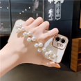 thumbnail image 2 of for iPhone Case,Luxury ElectroPlated Smooth with Pearl Hand Bracelet Bumper Camera Lens Protection Soft Shockproof Phone Case (Orange,iPhone 14), 2 of 6