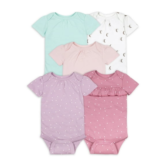 Little Star Organic Baby Girl 5 Pk Short Sleeve Bodysuits, Size Newborn - 24 Months