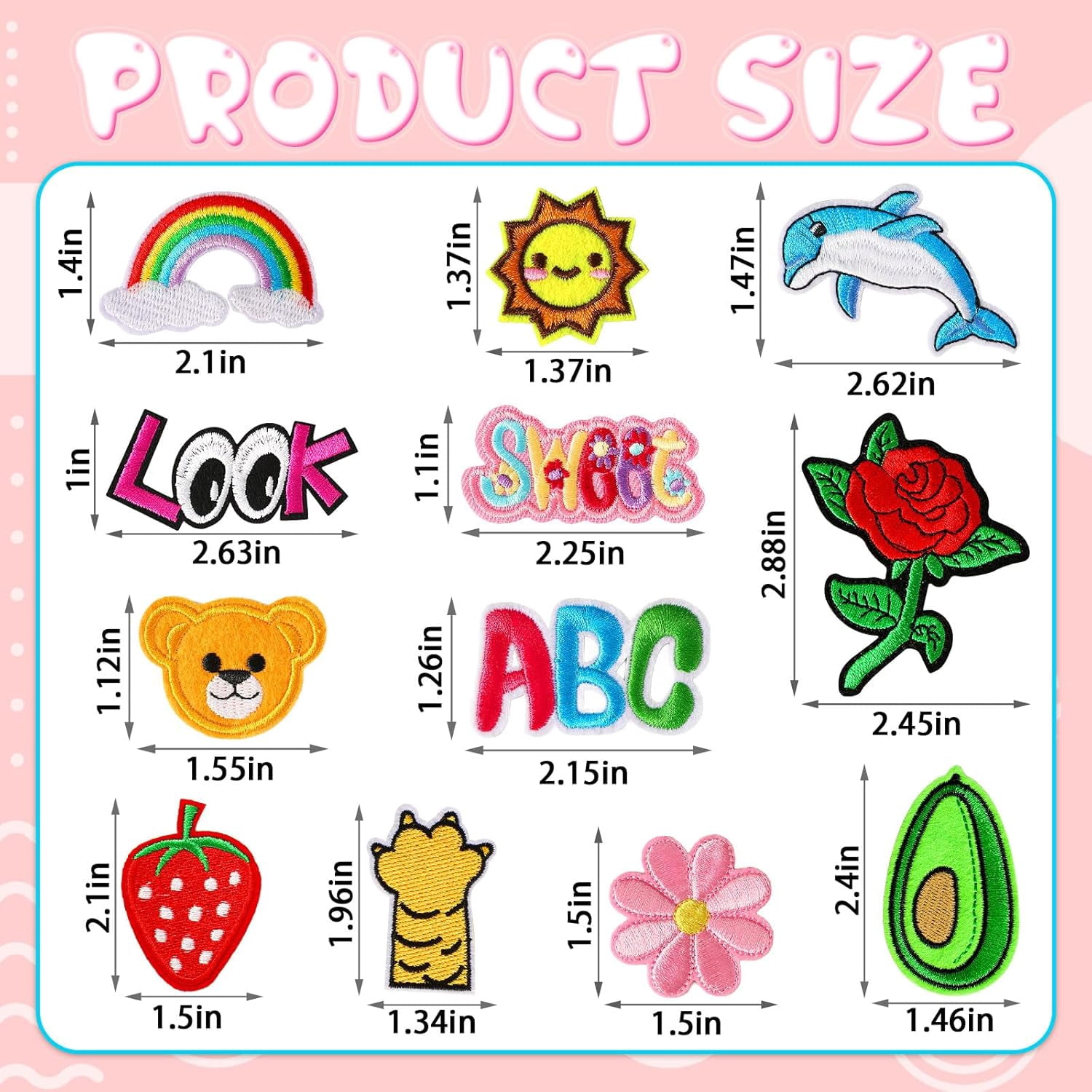 AllWays Plaza 60pcs Cartoon Embroidered Patches Random Assorted Styles Cute Theme Iron on Patches DIY Sew Applique Repair Patch Cute Preppy Sew on Patches for Backpacks Pants Clothes Jeans