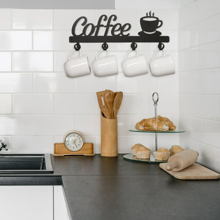 White Metal Coffee Mug Rack Wall Mounted Hanging Storage Coffee Bar Ac –  MyGift