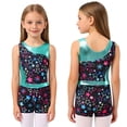 thumbnail image 2 of iiniim Kids Girls Gymnastics Yoga Dance Sport Sets Fancy Print Leotard and Shorts Dancewear Size 4-16 A Starry Black 6, 2 of 7