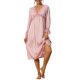 thumbnail image 1 of Pijamas de satén para mujer INSPIRE CHIC, con mangas largas, encaje en el escote en V, vestido largo casual, camisones de noche, ropa de casa, color rosa, 1 of 6