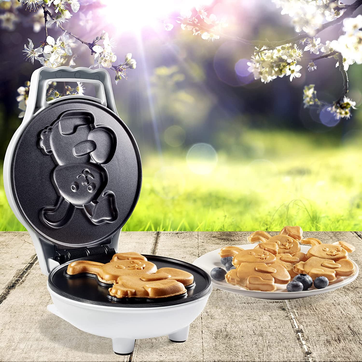 Waffle Wow Bunny Rabbit Mini Waffle Maker - Make Breakfast Special for Kids & Adults w Cute Bunny Waffles or Pancakes- Individual 4 Inch Waffler Iron