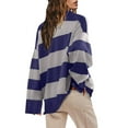 thumbnail image 4 of EINCcm Oversized Womens Sweaters Fall 2024 Stripe Color Block Half Zip V Neck Sweater Long Sleeve Tops, 4 of 6