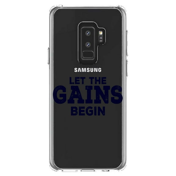 DistinctInk Clear Shockproof Hybrid Case for Samsung Galaxy S9  PLUS (6.2" Screen) - TPU Bumper Acrylic Back Tempered Glass Screen Protector - Let the Gains Begin